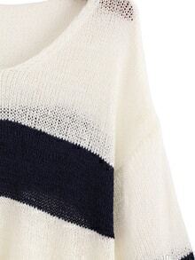 Blue White V Neck Striped Knit SweaterFor Women-romwe