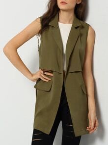 Army Green Sleeveless Pockets Vest