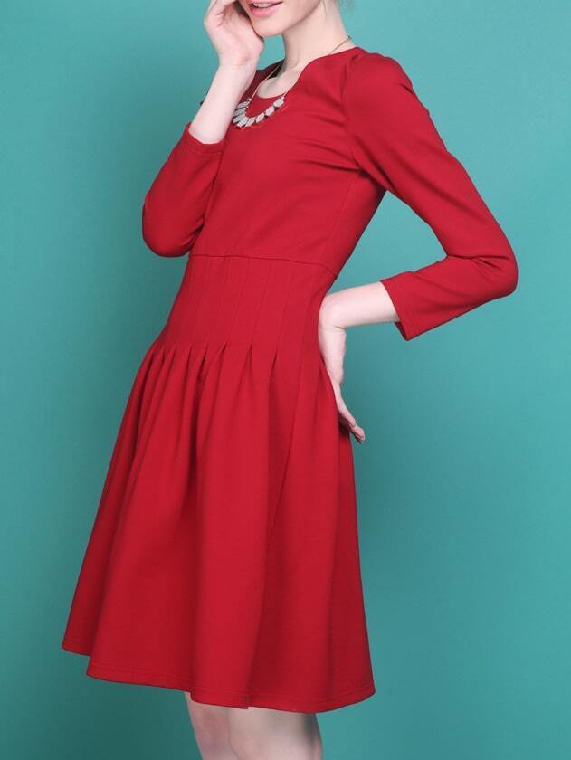 Long Sleeve Zipper Red DressFor Womenromwe