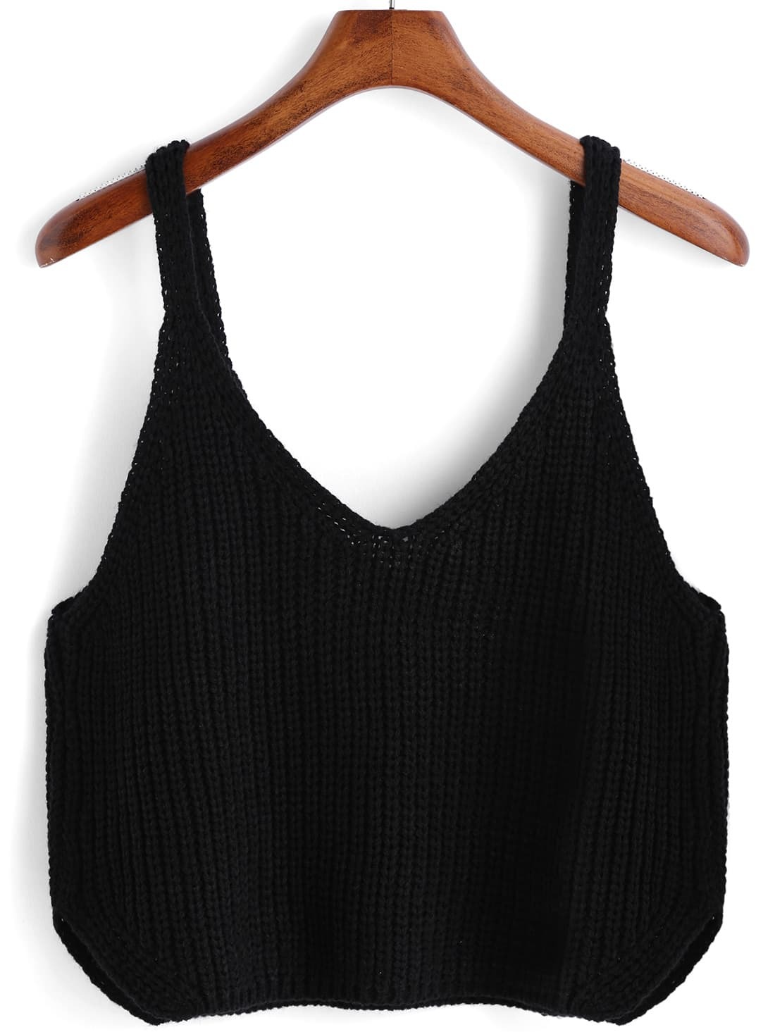 Black Spaghetti Strap Knit Cami TopFor Womenromwe