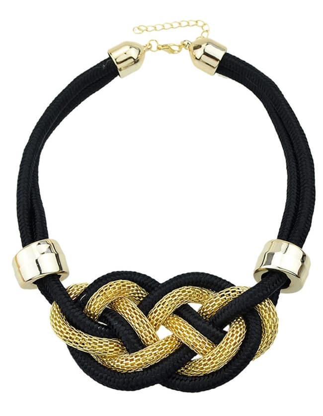 Black Braided Rope Women Statement Collar NecklaceFor Womenromwe