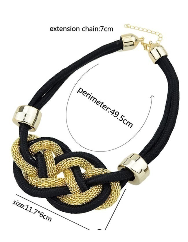 Black Braided Rope Women Statement Collar NecklaceFor Womenromwe