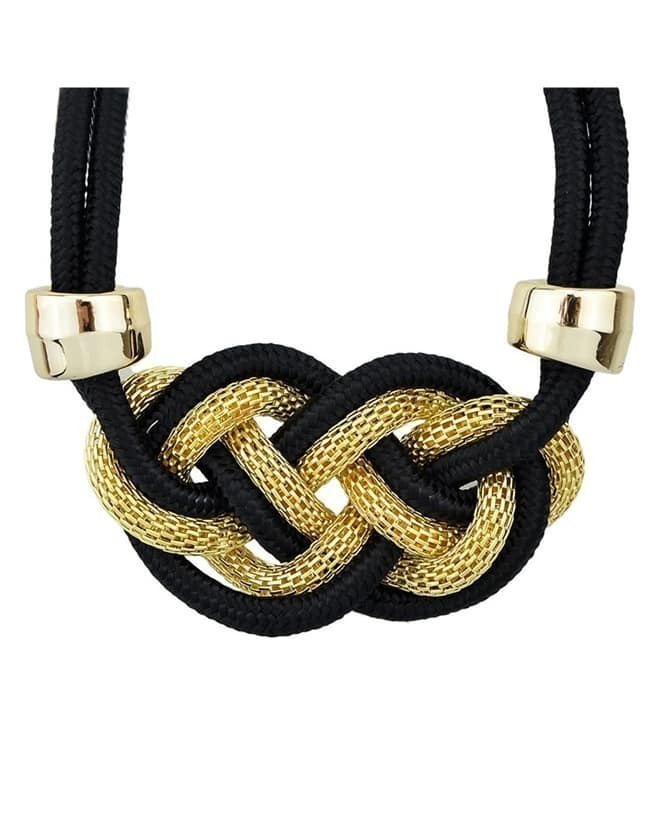 Black Braided Rope Women Statement Collar NecklaceFor Womenromwe