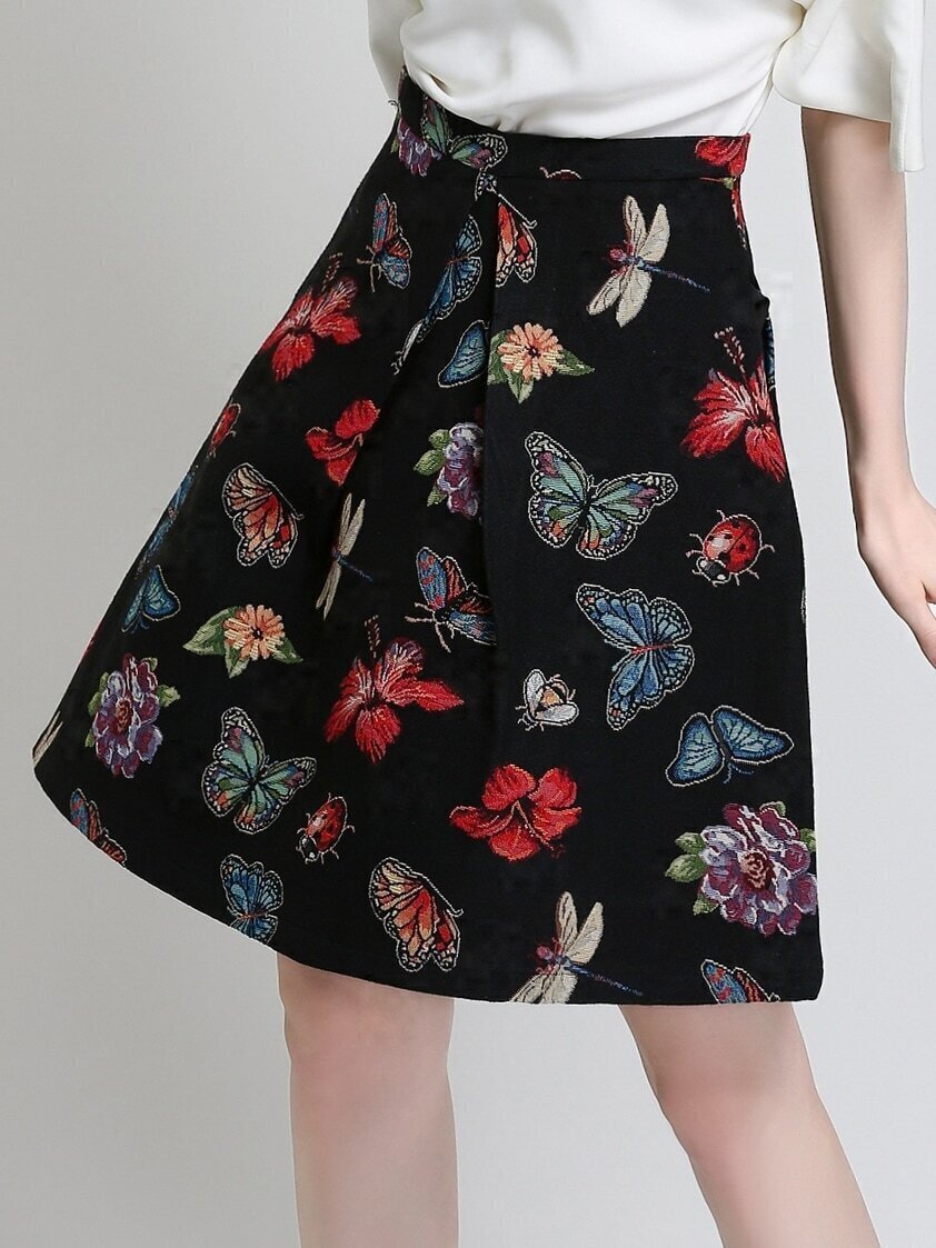 Butterfly Print ALine SkirtFor Womenromwe