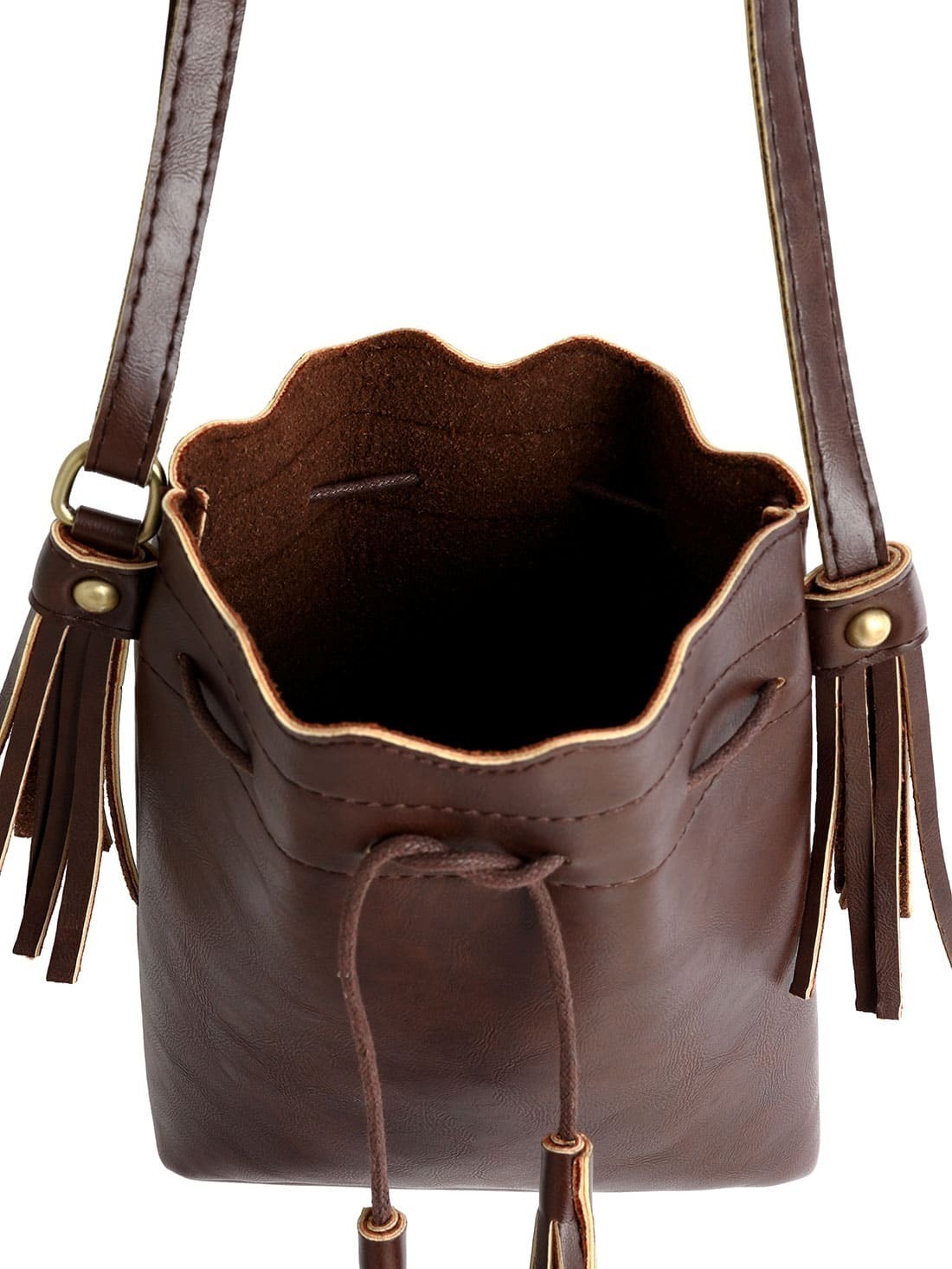 Brown Drawstring Tassel Shoulder BagFor Womenromwe
