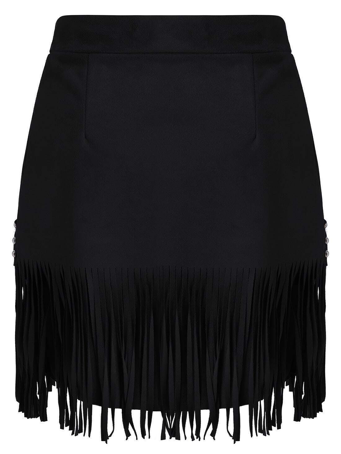 Tassel Bead Black SkirtFor Womenromwe