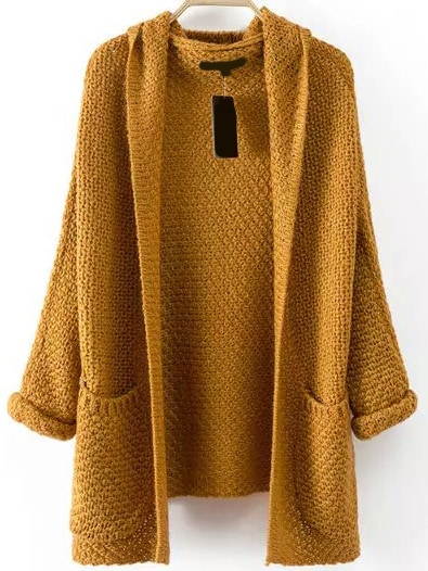 Pockets Chunky Knit Khaki Coat Pockets Chunky Knit Khaki Coat