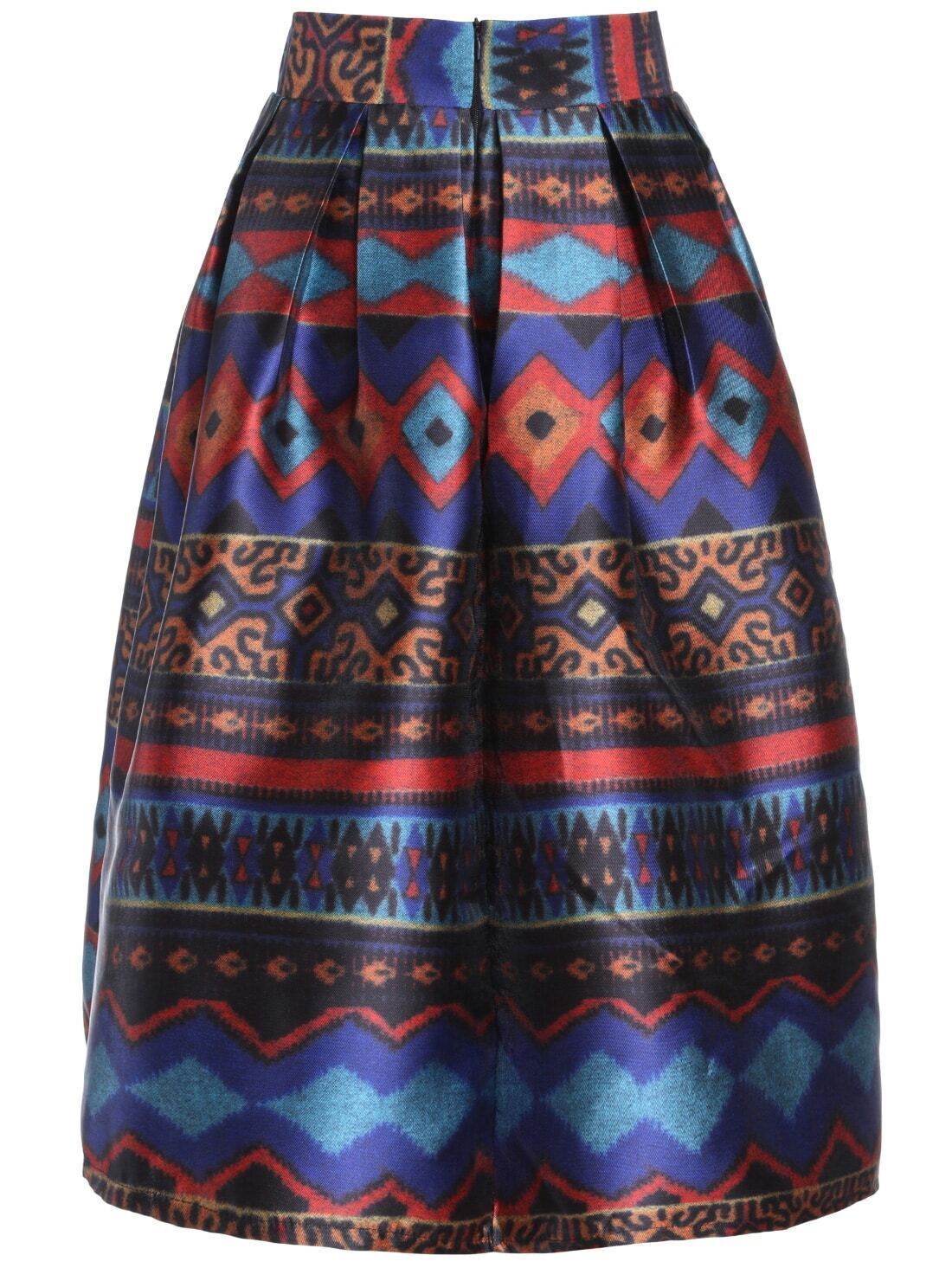 Tribal Print Flare SkirtFor Womenromwe