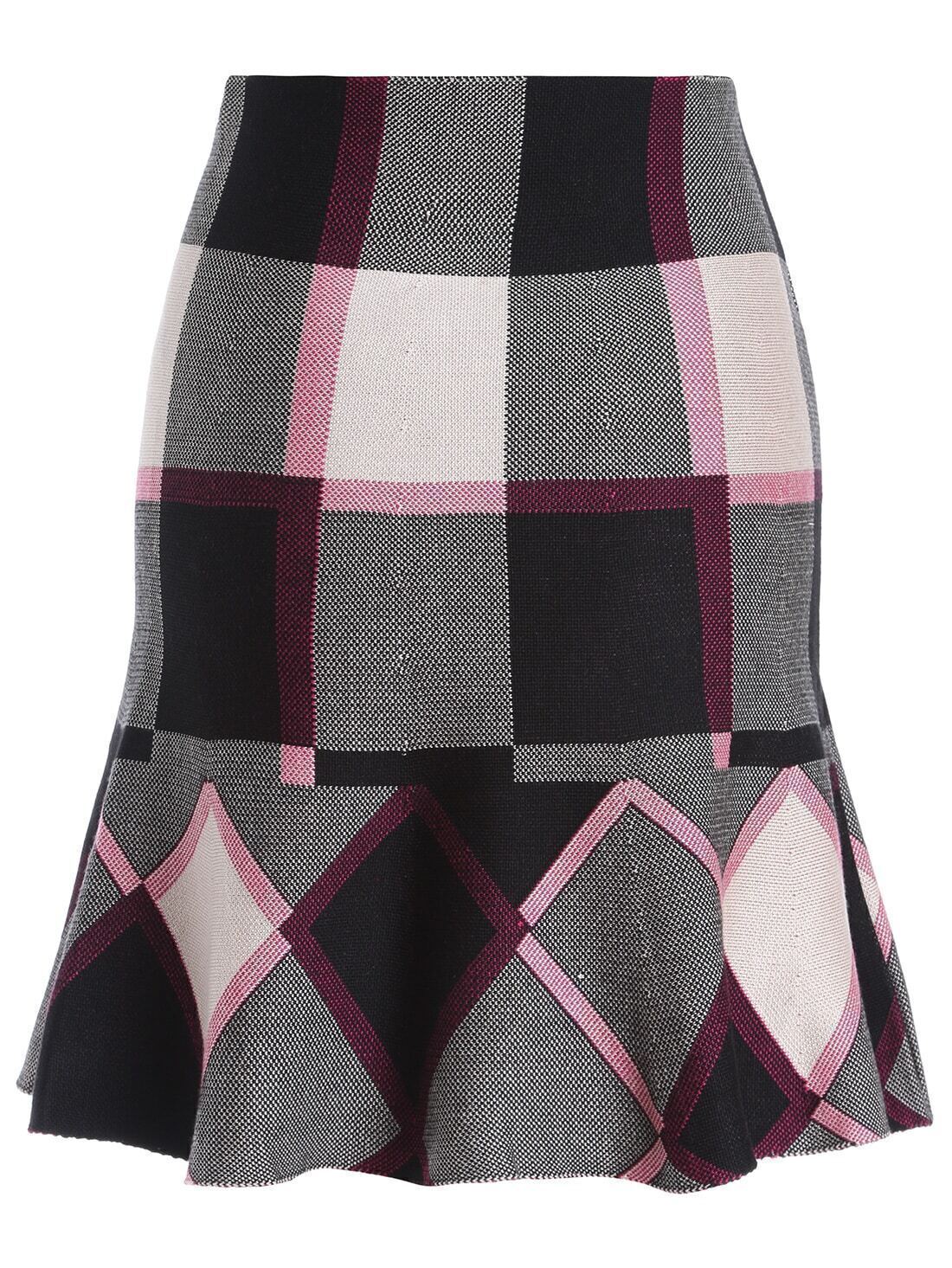 Plaid Peplum Hem SkirtFor Womenromwe