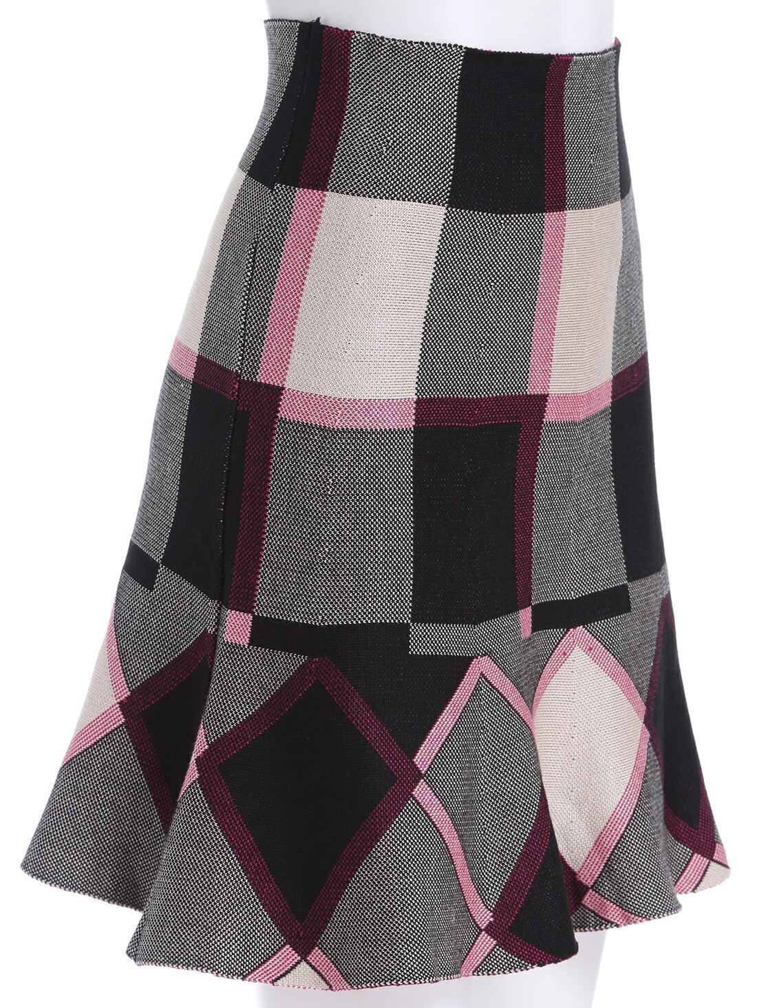 Plaid Peplum Hem SkirtFor Womenromwe