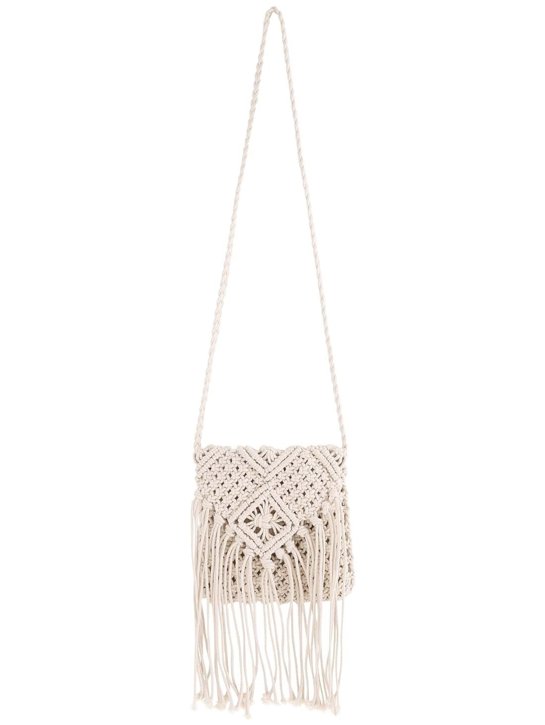 location home handbags shoulder bags white crochet tassel shoulder bag