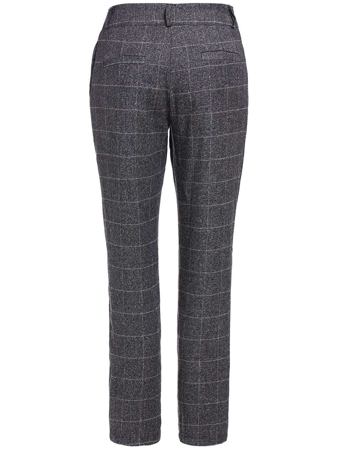 Gingham Woolen Straight PantFor Womenromwe