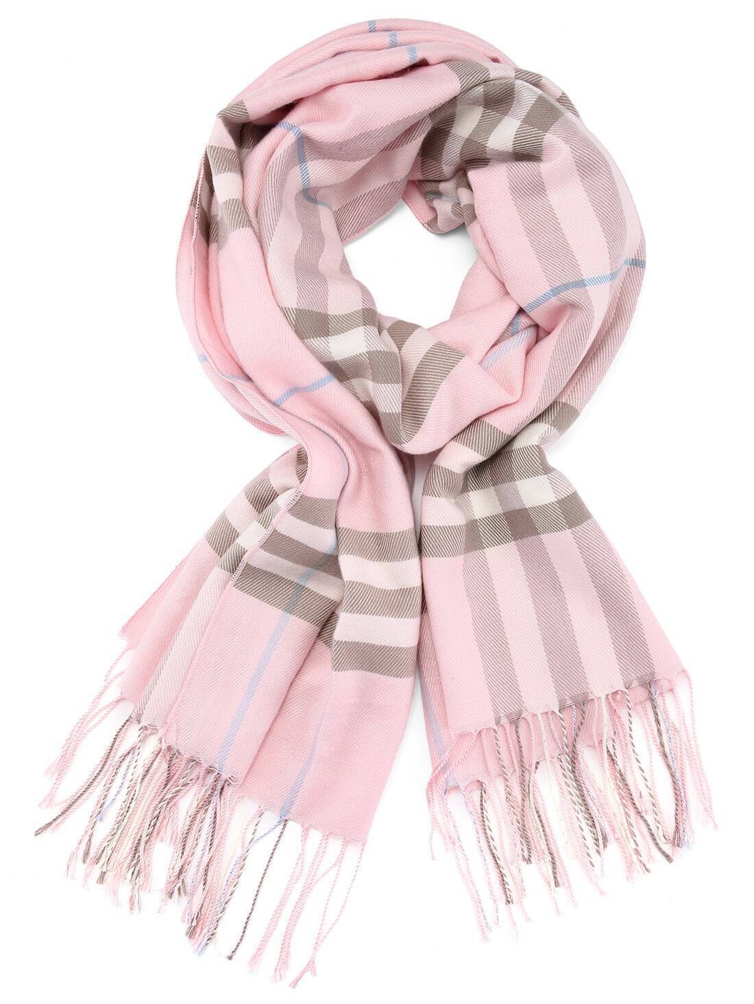 Plaid Tassel Pink ScarfFor Womenromwe