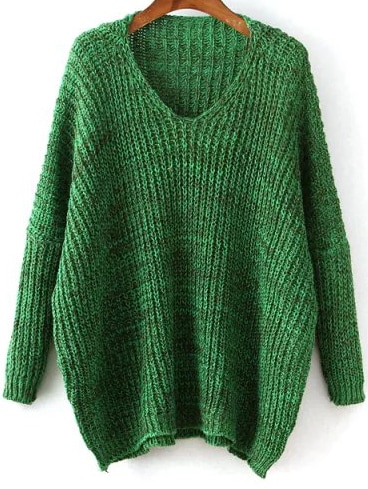 V Neck Dolman Green Sweater