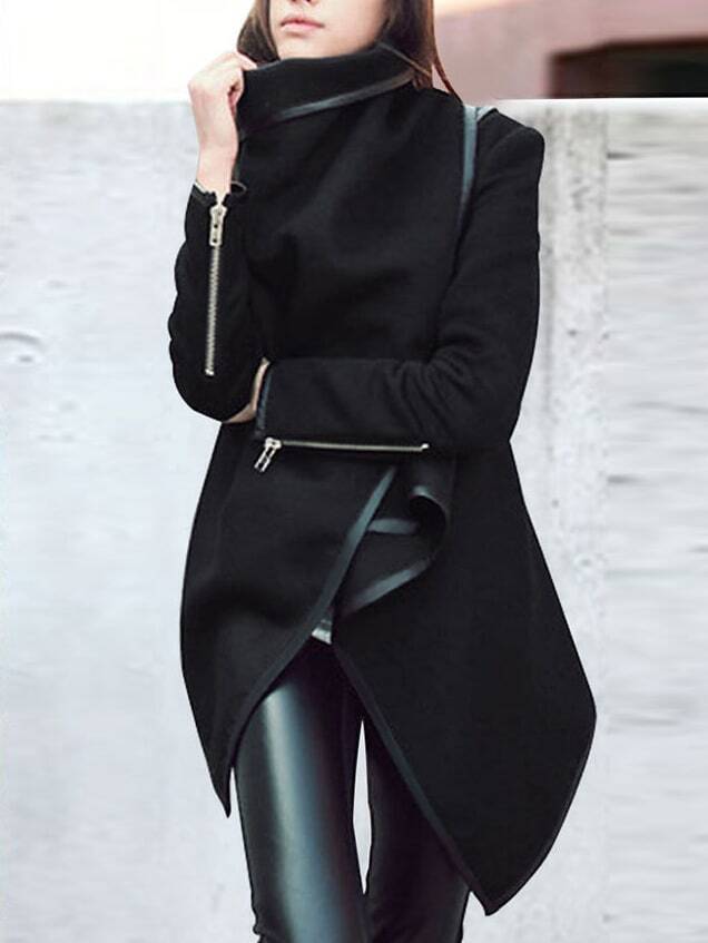 black coat and turtleneck
