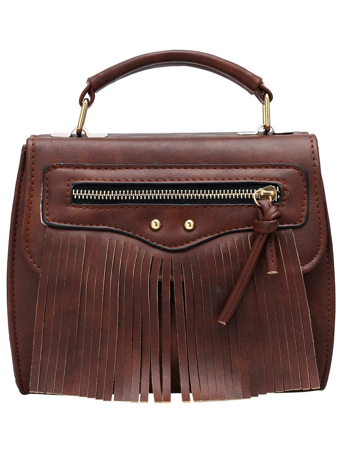 Brown Zipper Tassel PU BagFor Womenromwe