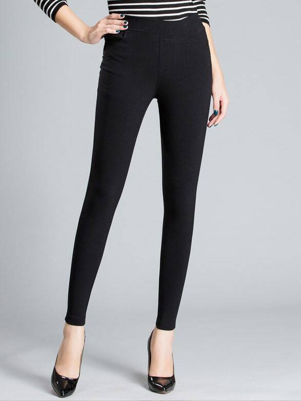 Elastic Waist Slim Black LeggingsFor Womenromwe