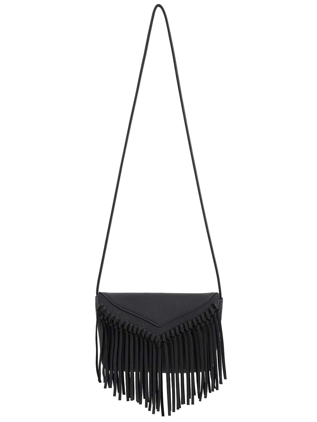 Black Tassel Zipper PU Shoulder BagFor Womenromwe