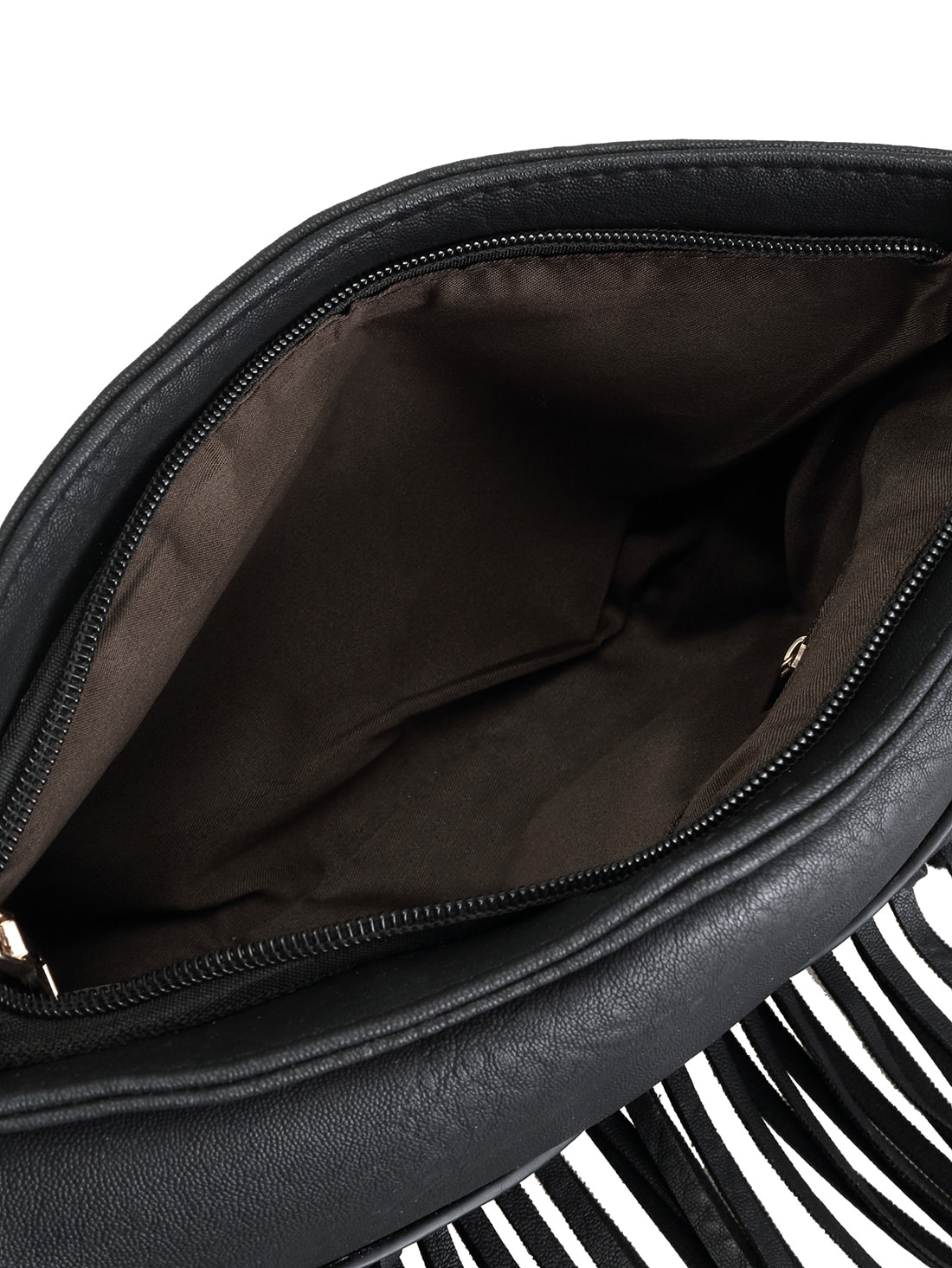 Black Tassel Zipper PU Shoulder BagFor Womenromwe