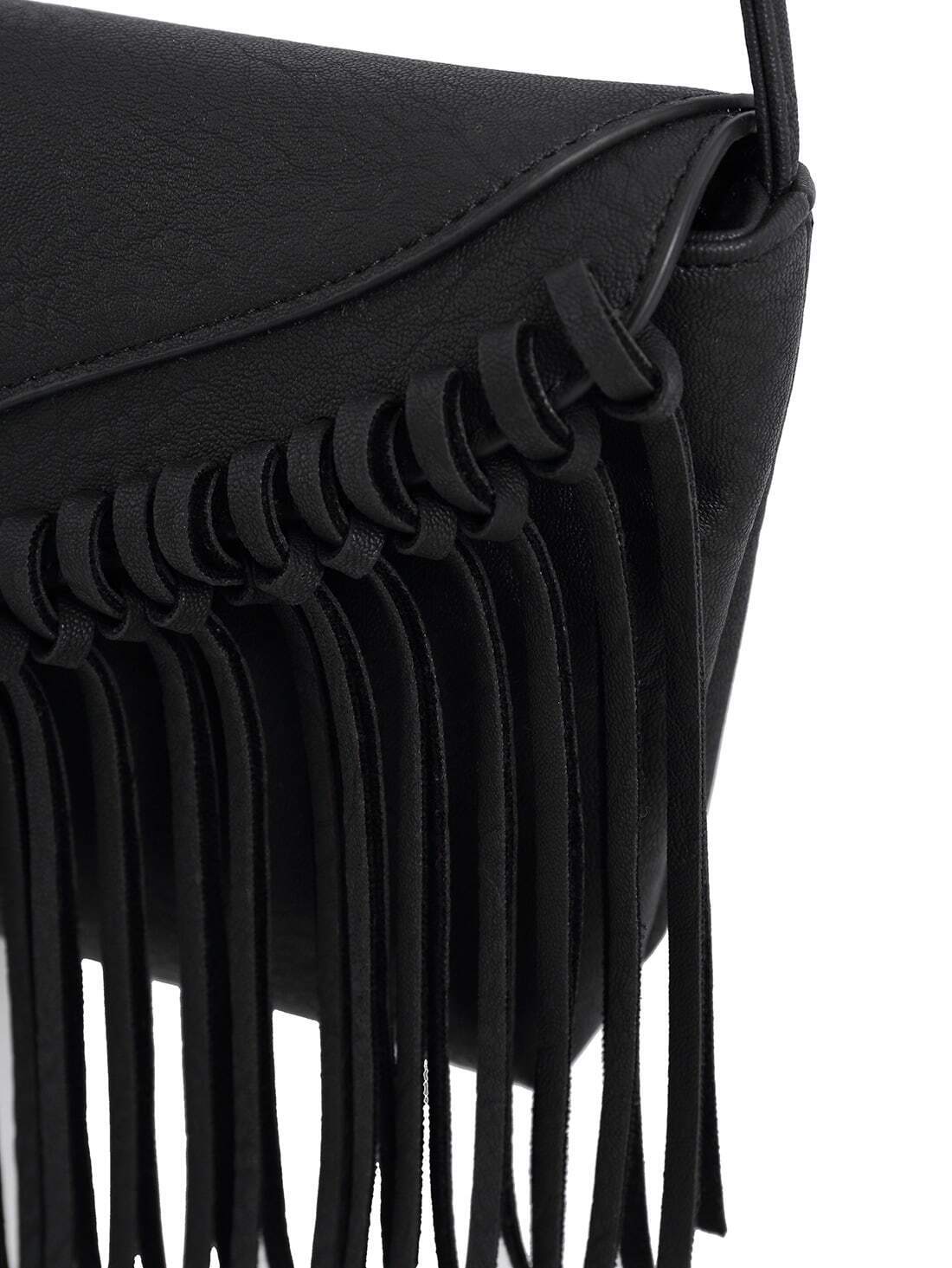 Black Tassel Zipper PU Shoulder BagFor Womenromwe