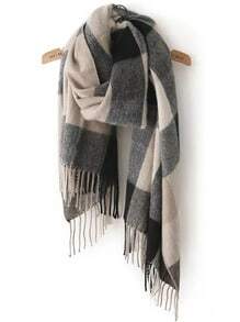 Black Grey Plaid Tassel Classical Scarve