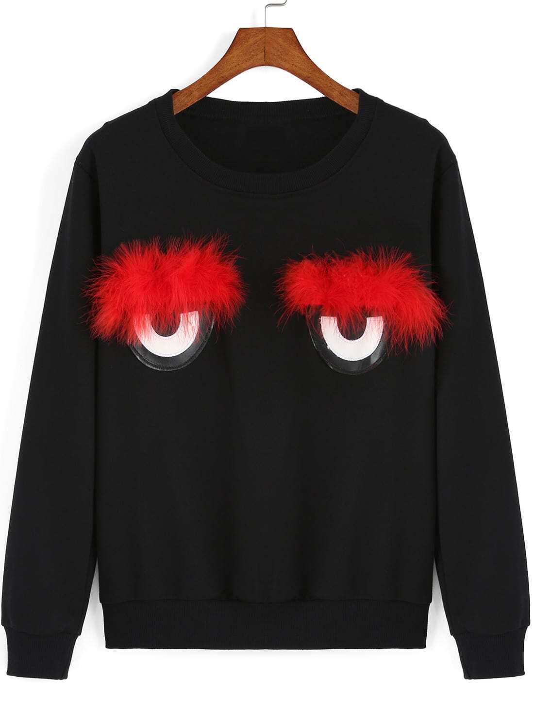 Eyes Pattern Black SweatshirtFor Womenromwe