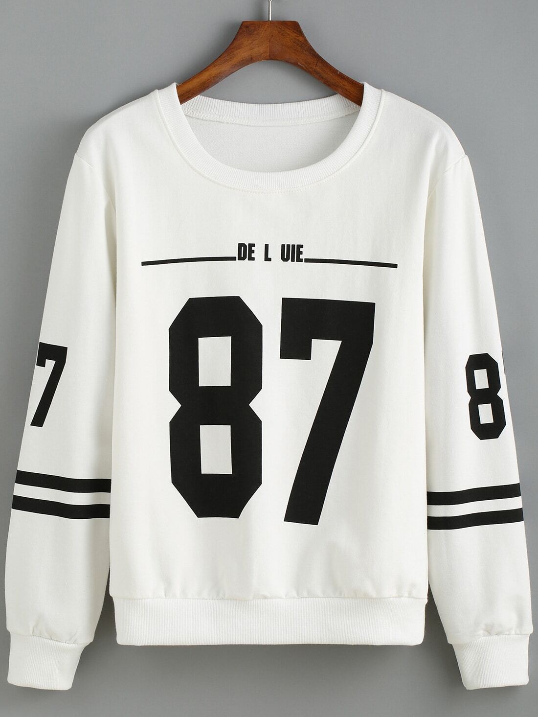 Round Neck Number Print Striped SweatshirtFor Women-romwe