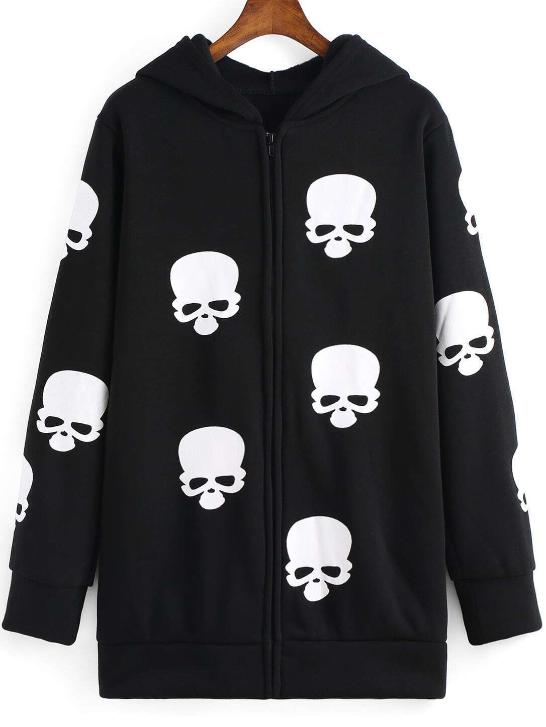 Hooded Skull Print Black SweatshirtFor Womenromwe
