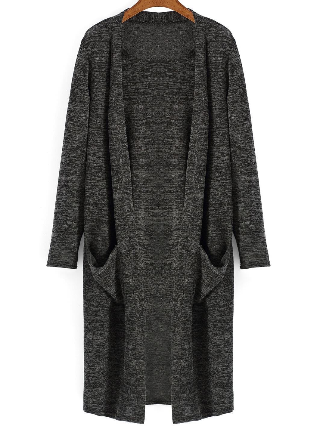 Pockets Long Grey SweaterFor Womenromwe