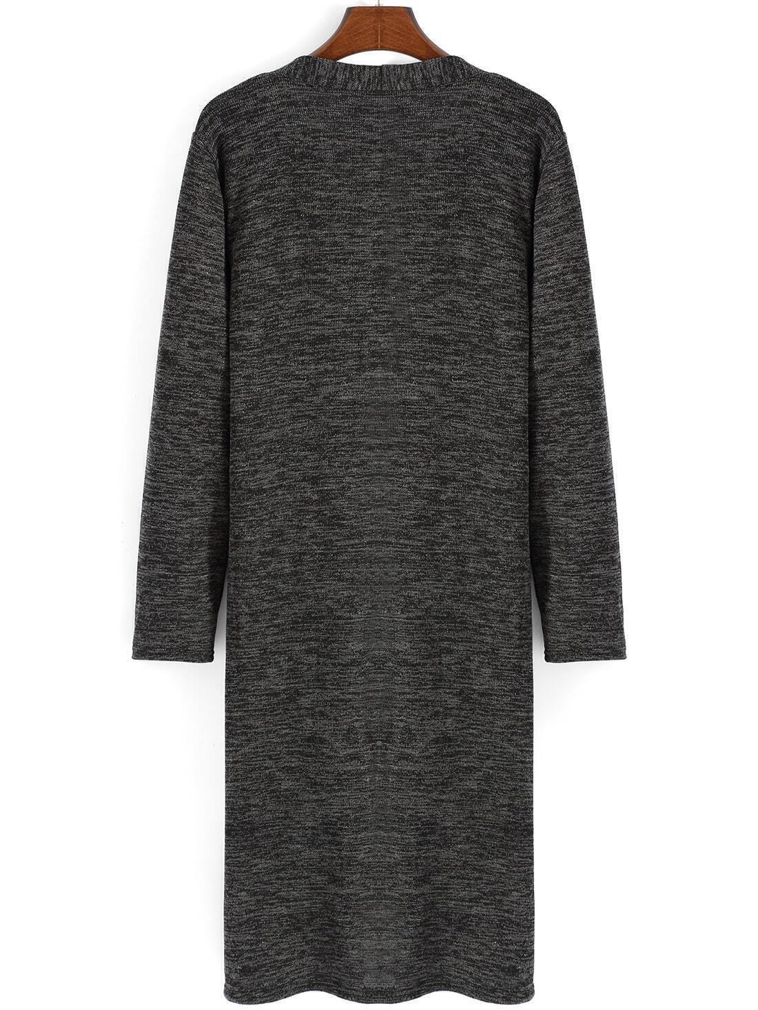 Pockets Long Grey SweaterFor Womenromwe