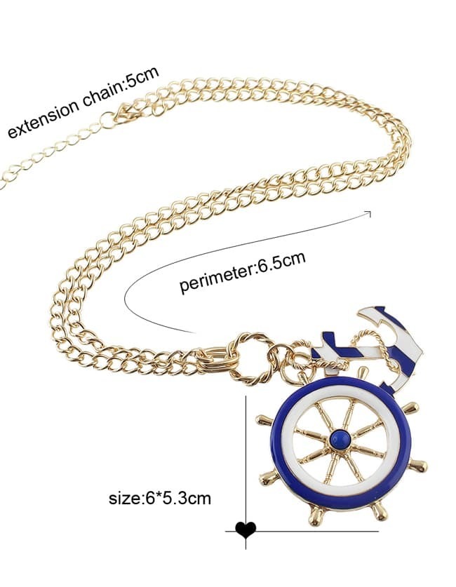 Blue Enamel Anchor and Helm Long Pendant Necklace for WomenFor Womenromwe