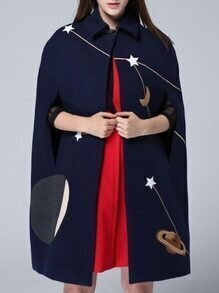 Navy Lapel Print Cape Coat