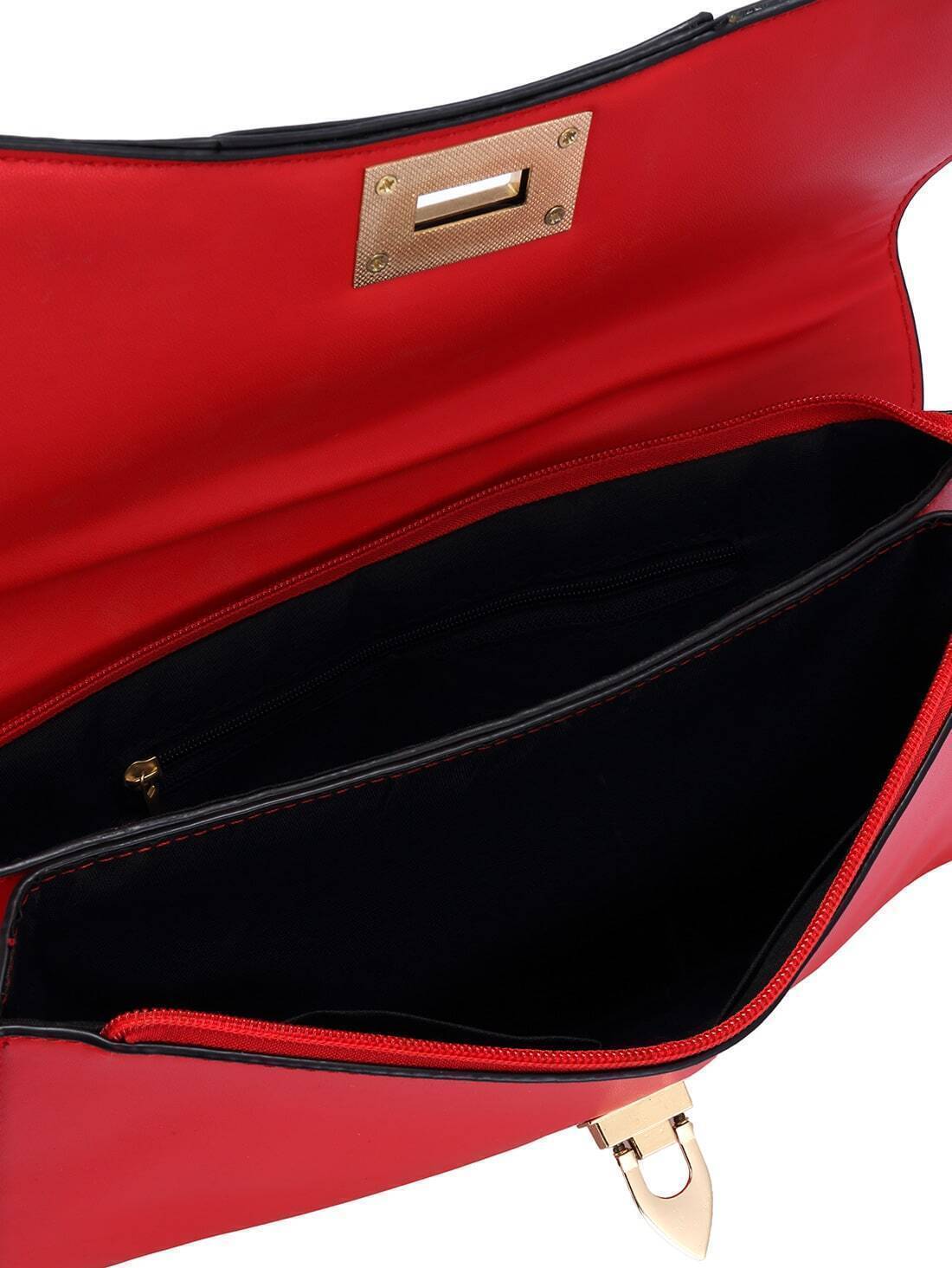 Red Zipper Studded PU BagFor Womenromwe