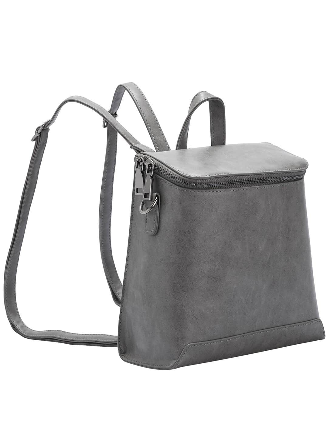 Grey Zippers PU BackpackFor Womenromwe