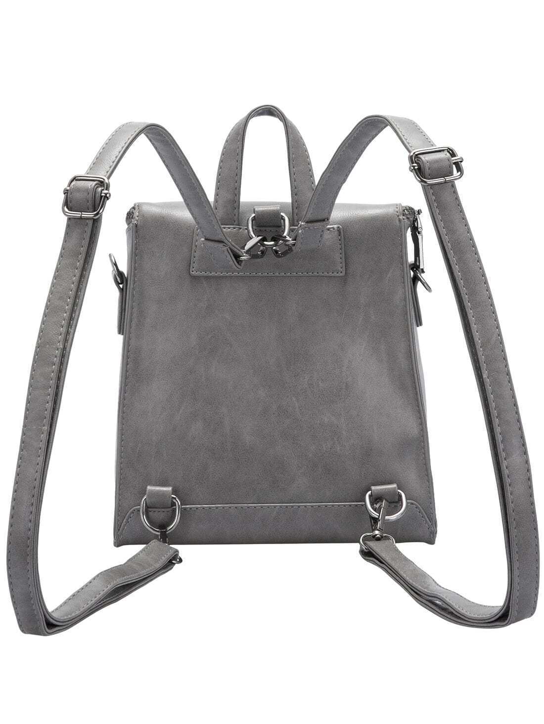 Grey Zippers PU BackpackFor Womenromwe