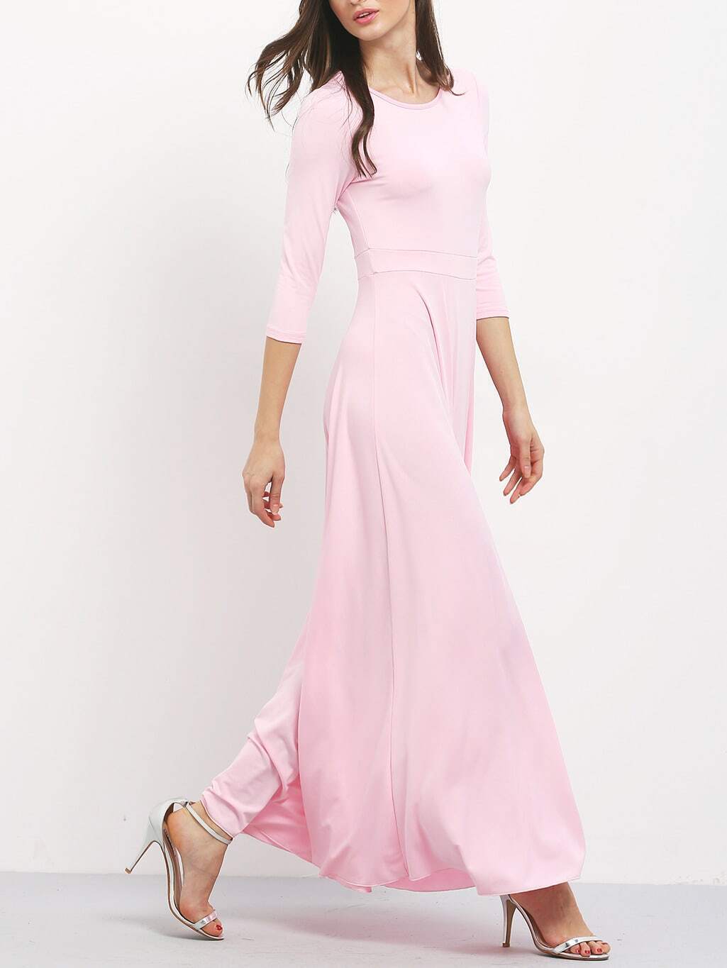 Elbow Sleeve Maxi Pink DressFor Womenromwe