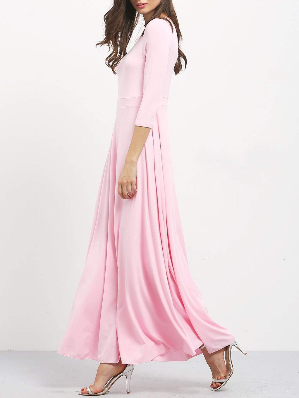 Elbow Sleeve Maxi Pink DressFor Womenromwe
