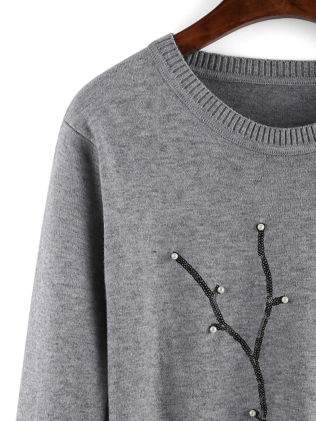 Sequined Deer Patterned Grey SweaterFor Womenromwe