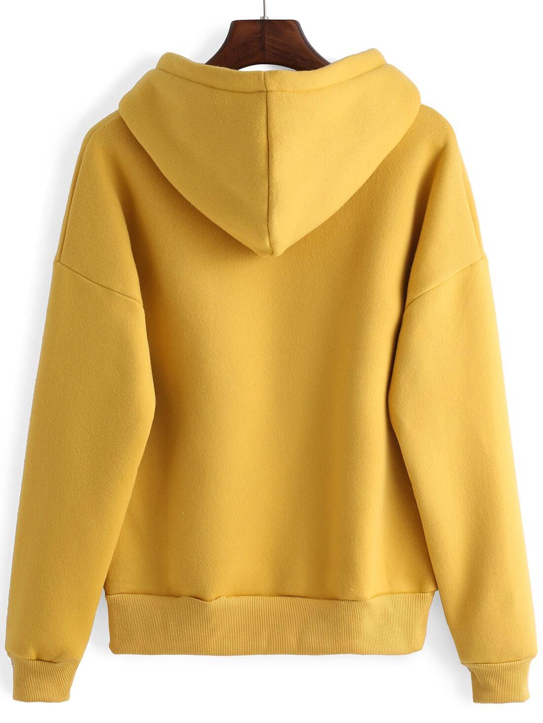 Hooded Zipper Loose Yellow SweatshirtFor Womenromwe