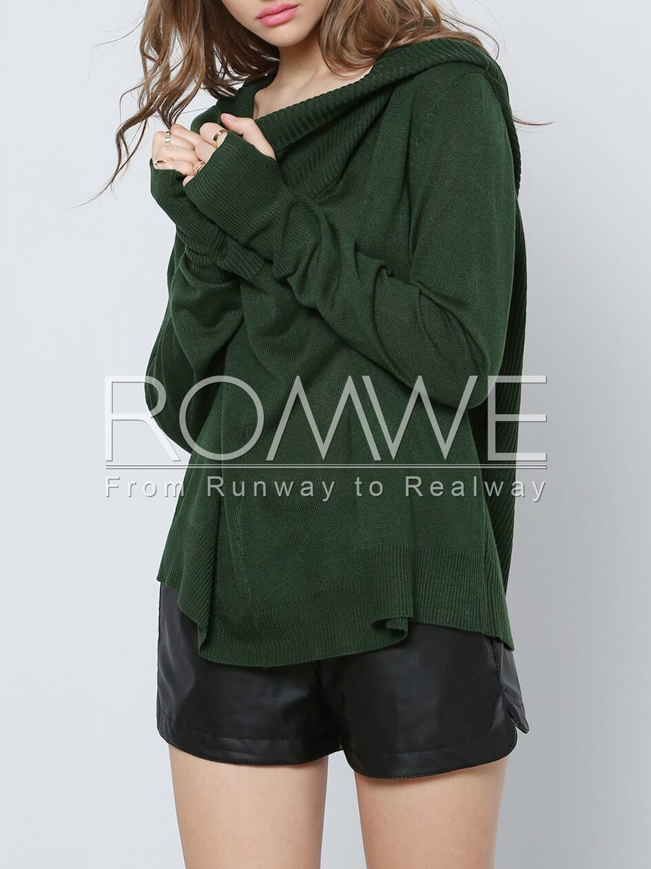 Dark Green Hooded Long Sleeve SweaterFor Womenromwe