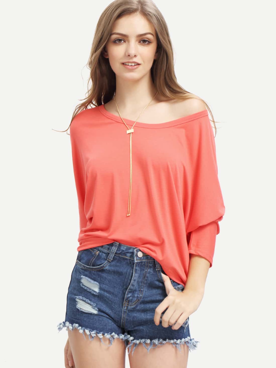 High Low Loose Melon TshirtFor Womenromwe