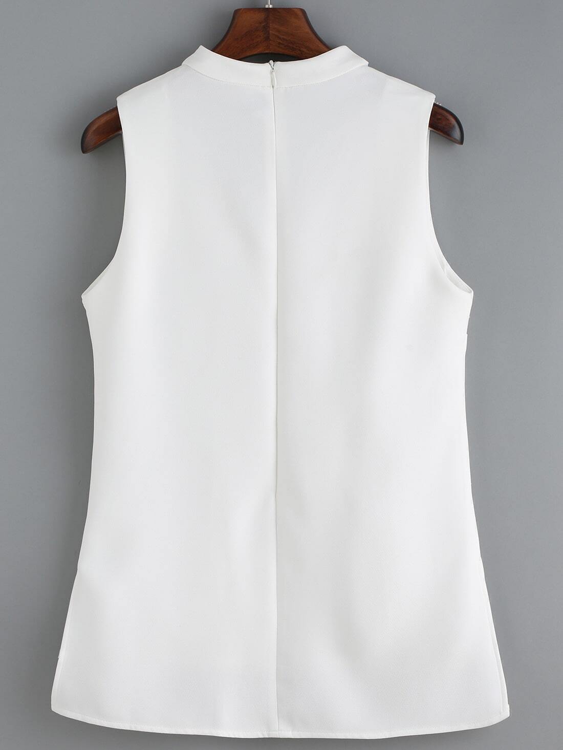 V Neck High Low White Tank TopFor Womenromwe