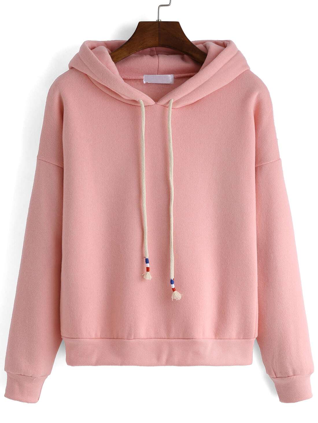 Hooded Drawstring Loose Pink SweatshirtFor Women-romwe