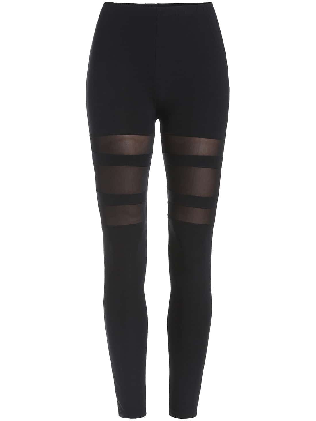 Elastic Waist Mesh Insert LeggingsFor Womenromwe