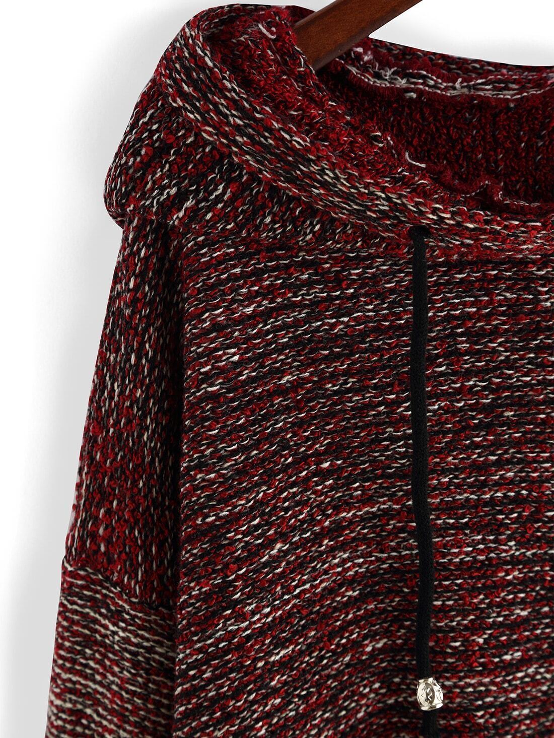 Hooded Drawstring High Low Maroon SweaterFor Womenromwe