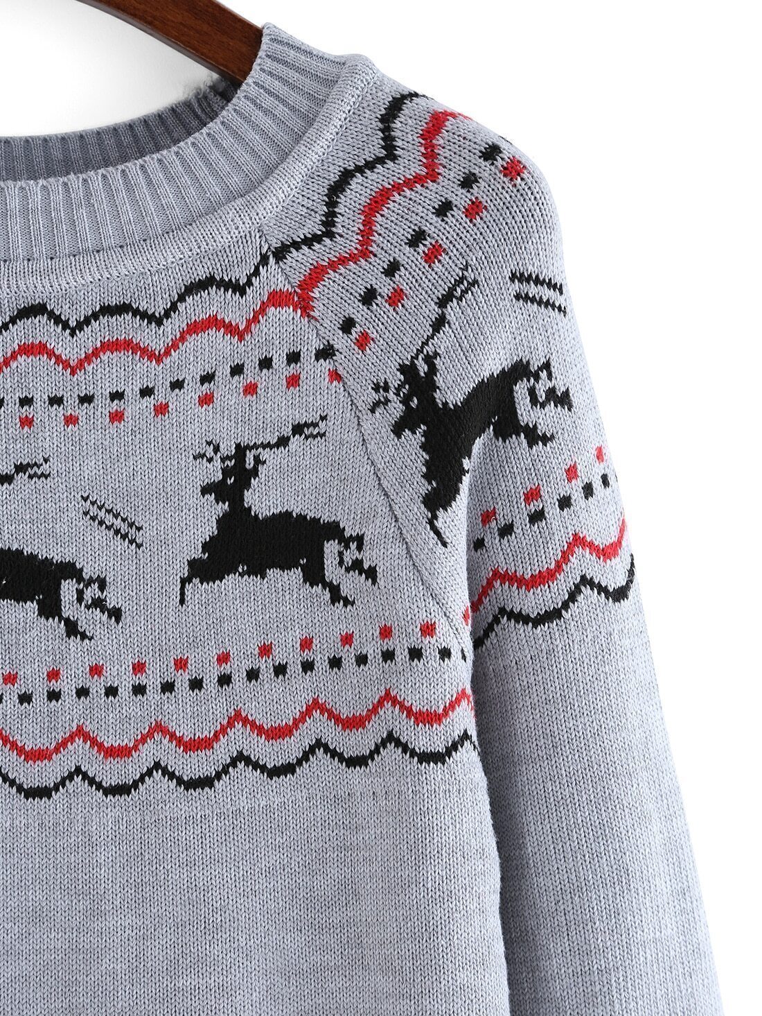 Deer Snowflake Print Long Grey SweaterFor Women-romwe