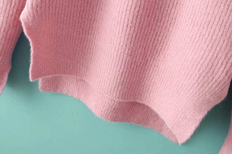 Turtleneck Dip Hem Split Side Pink SweaterFor Womenromwe