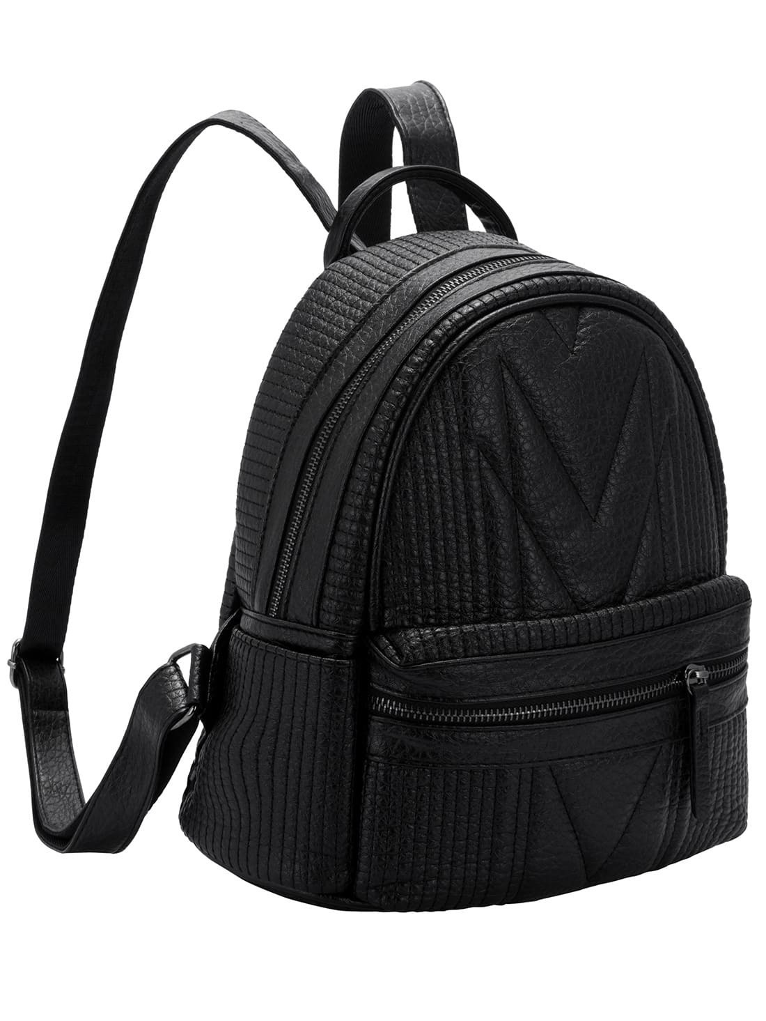 Black Classic Zipper PU BackpackFor Womenromwe