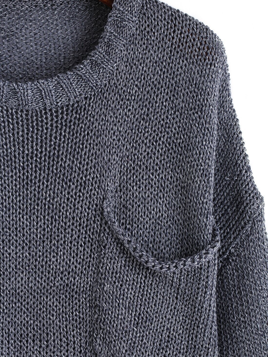 Women Pocket Loose Grey SweaterFor Womenromwe