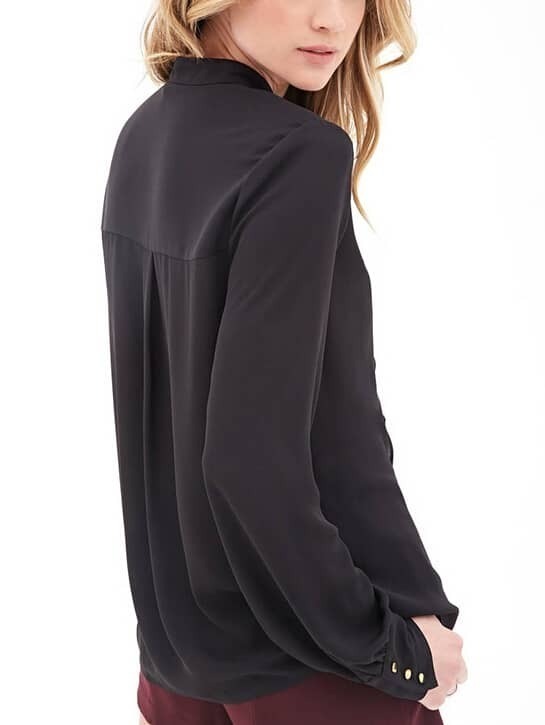 Women Black Ruffle Front ShirtFor Womenromwe